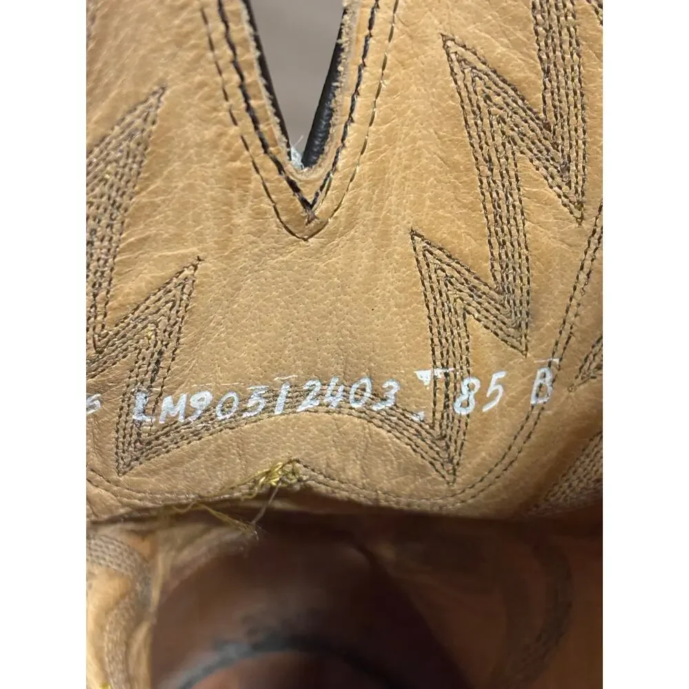 Larry Mahan Western Cowboy Leather Boots Men’s Size 8.5 Square Toe Brown Cream